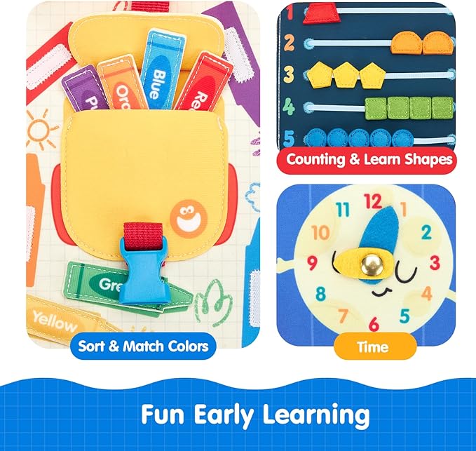 hahaland Busy Book Preschool Learning Activities - First Day of School Gifts Activity Books for Toddlers 1-4, Montessori Toys 2 Year Old Boy Girl Birthday Gift Preschool Must Haves Busy Board Ages 2-4