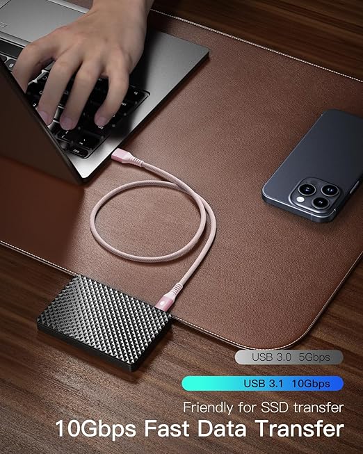 CONMDEX USB C Cable 10Gbps [3ft, 2-Pack] USB 3.1 Gen 2 USB-A to USB-C Android Auto/Carplay Cable, 3A Fast Charging Type C Data Transfer Cord for iPhone 17 16 Pro Max Samsung Galaxy S25, Pink