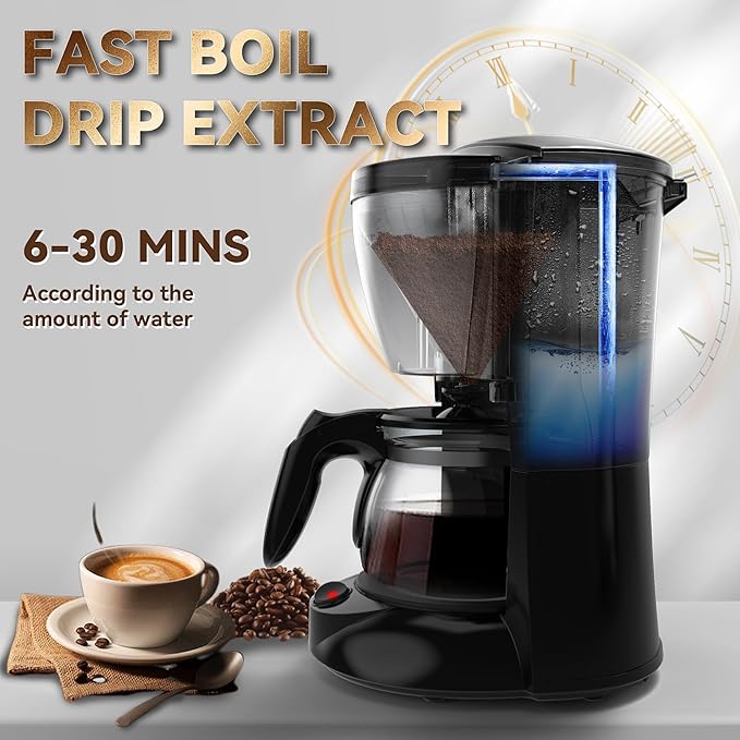 Portable Coffee Maker for Camping, Compact Drip Coffee Maker Brewer Includes 22oz Glass Carafe, Reusable Powder Filter for Traveling, RV, Office, Camping