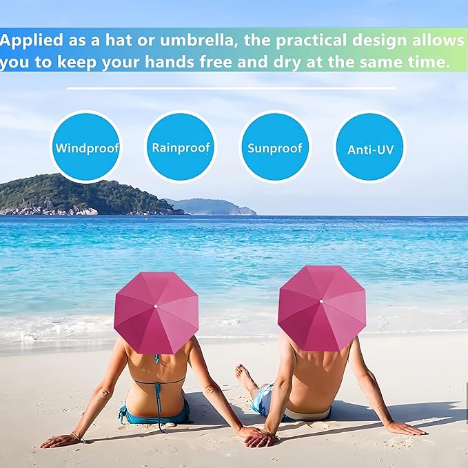 3 Pack Umbrella Hat, Sports Head Umbrella Hats for Adult Women, 26" Diameter Folding Waterproof Rainbow Fishing Headwear for Outdoor Party Beach Hiking