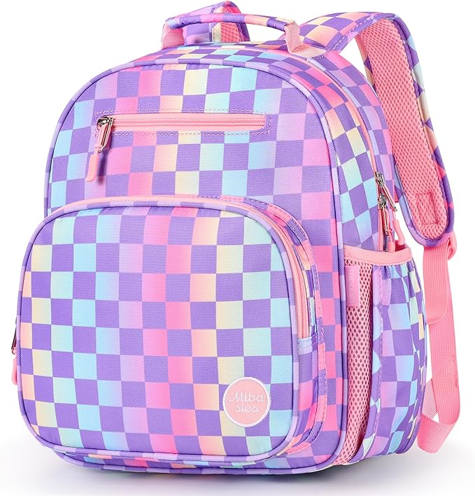 mibasies Kids Backpack for Girls: Girls Backpack 5-8 - Kindergarten Elementary School Bookbag for Girl - Checkerboard