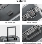 LEVEL8 Zipperless Carry On Luggage Airline Approved with Aluminum Frame, Hard Shell Suitcase with Spinner Wheels, Metal Checked Luggage, 20 Inch, Grey