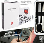3 Swords Germany - Brand Quality 6 piece Manicure Pedicure Grooming kit Set - Scissors, Metal and Glass Nail File, Clipper, Tweezers with Synthetic Leather case - Brown