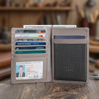Polare Luxury RFID Blocking Leather Passport Holder Travel Wallet For Men and Women (Grey with AirTag Slot)