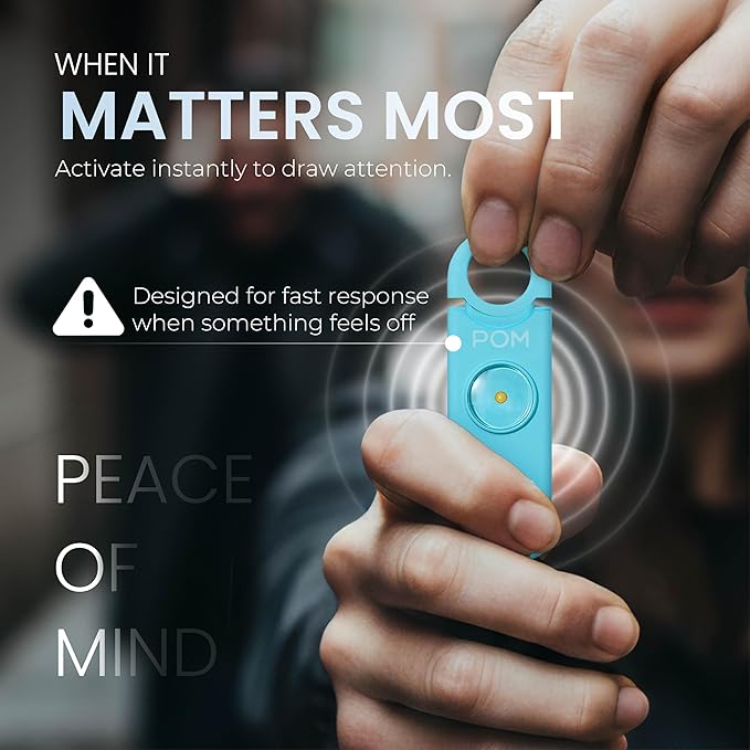 POM Personal Safety Alarm for Women – 130dB Loud Emergency Siren, USB-C Rechargeable with Bright LED Flashlight, Portable Keychain Design for Self Defense, Purse, Backpack & Travel (Aqua)