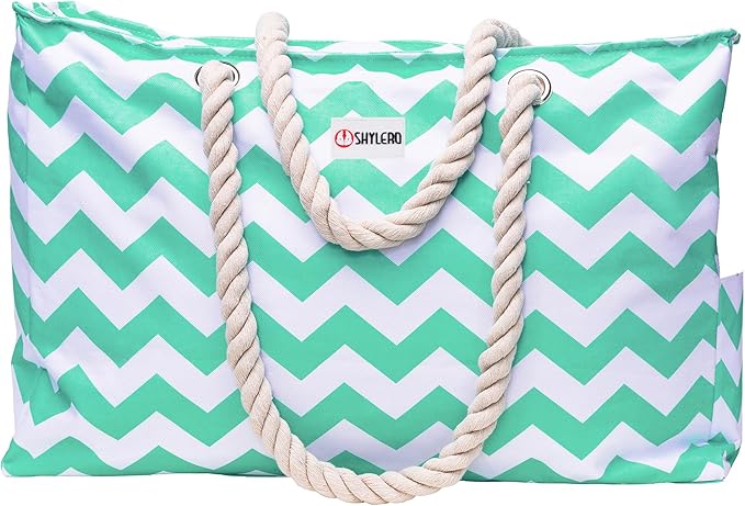 Beach Bag and Pool Bag Has Cooler Pocket, 7 Pockets Total, Zip Top. Family Size Waterproof Beach Tote