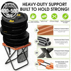 CAMDOOR Portable Collapsible Stool, 16″Folding Stool with 3 Side Pockets and Shoulder Strap, Extra Large Camping Chair Supports 400 lbs, Ultralight Portable Seat for Outdoor, Hiking, Fishing (Orange)