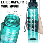OLDLEY Water Bottle, 32oz Motivational Sports Water Bottle with Time Marker - Times to Drink - Tritan, BPA Free, Wide Mouth Leakproof, Anniversary Birthday Gifts for Men Women, Deep Sea (1 Bottle)