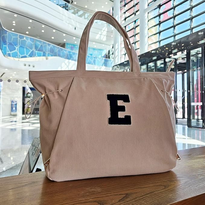 ESVAN Corduroy Yoga Tote Bag Gifts for Women Drawstring Yoga Mat Bag for Office Workout Travel Carryall Pilates Gym