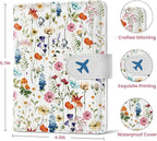 Passport Holder for Travel Essentials, RFID Blocking Leather Cover Wallet with Magnetic Closure, Aesthetic & Cute Passport Book Case for Women and Men - Wildflower
