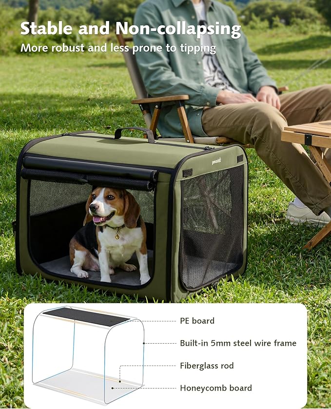 Large Dog Car Carrier Light Weight, 27×20.5×20.5ins Dog Carrier for Cars, Portable Dog Car Crate with Breathable Windows, Stable Pet Carrier for Both Indoor and Outdoor Use, Pet Travel Crate Green