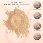 4pc (WARM Neutral Shade-Most Popular) KIT w/KABUKI BRUSH Mineral Makeup Matte Loose Powder Foundation Concealer Blush Long Lasting Bare Face Cosmetics