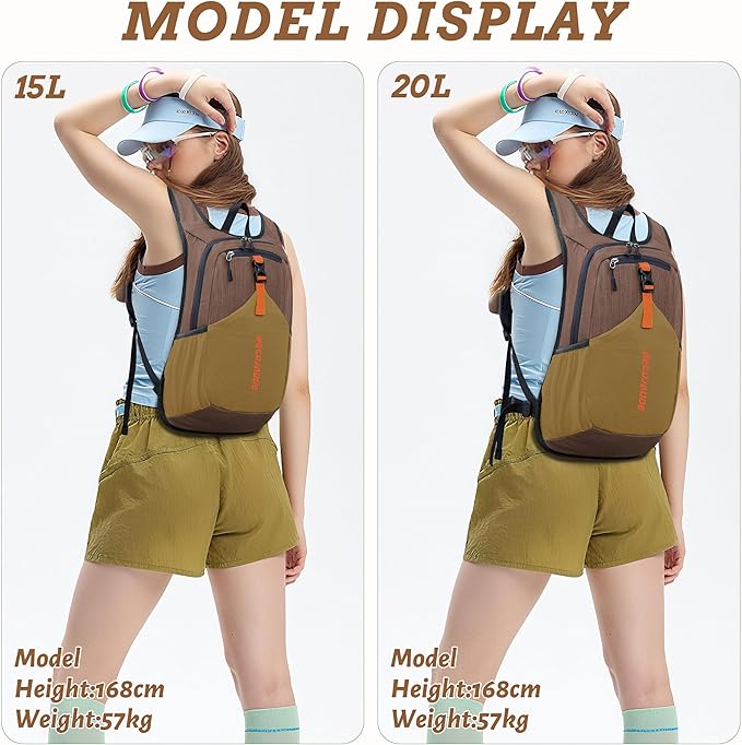 BECOJADDE 15L Small Hiking Backpack for Men Women Foldable Packable Back Pack Ultralight Hiking Daypack for Travel Camping Outdoor, Chocolate Brown