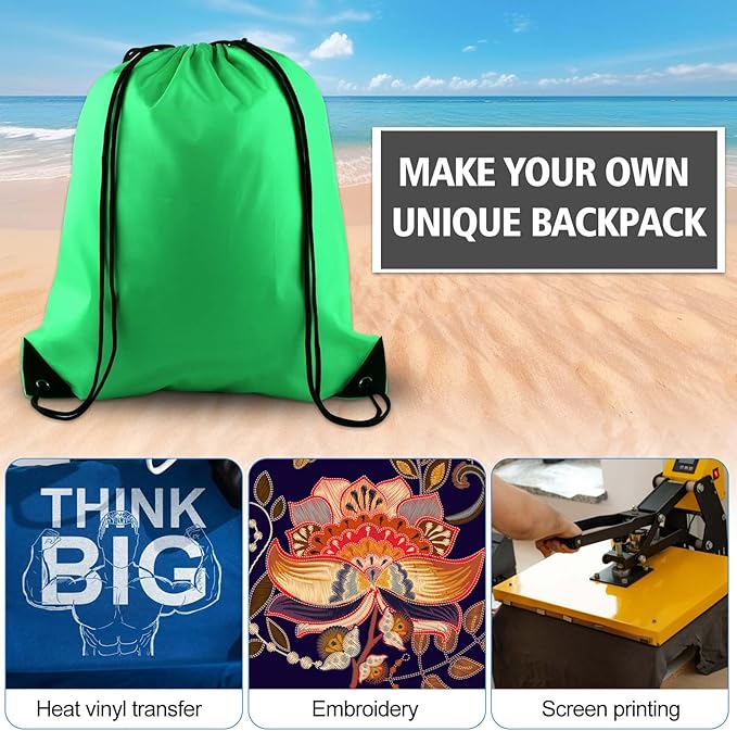 PLULON 2 Pcs Drawstring Bags Bulk, Green Drawstring Backpack String Backpack Cinch Sack Sport Gym Bags for Yoga Traveling Outdoor Sports