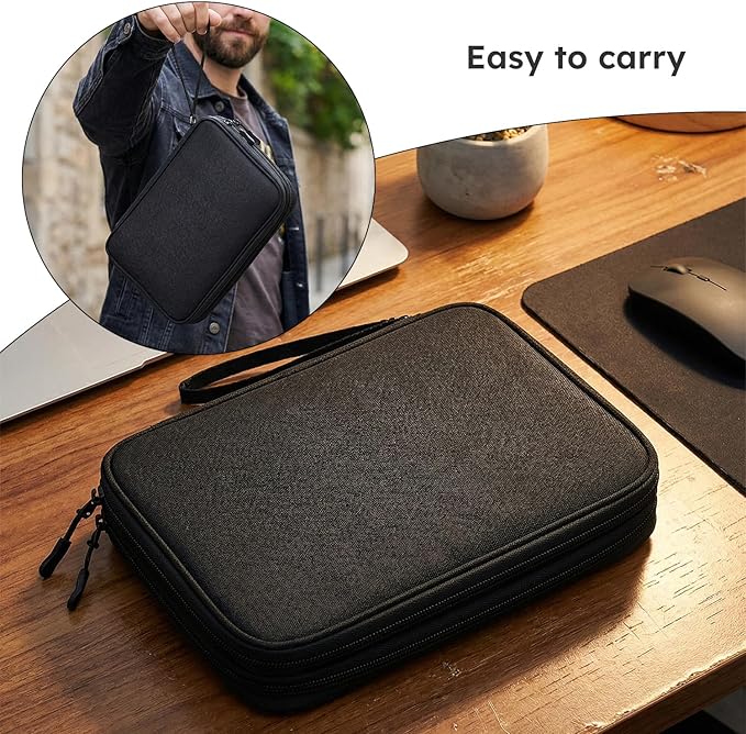 CAAORDKSO Electronics Travel Organizer, Electronic Accessories Carry Case Waterproof Double Layers Storage Bag Travel Essentials for Cord, Cable, Charger, USB, Power Bank, Earphone (Black, X-Large)