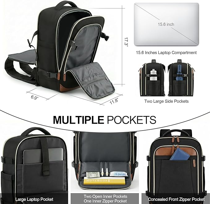 TILYMOL Travel Backpack for Women & Men - 15.6 inch Laptop Backpack Airplane Flight Approved, Large Carry On Anti-theft Bag for Travel Work Business Weekender