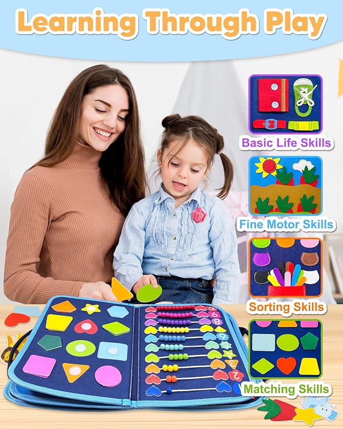 Exorany Busy Board Montessori Toys for Toddler Boy Birthday Gifts, Busy Book Sensory Learning Toys for Toddlers, Toddler Boy Airplane Car Travel Toy Educational Activities
