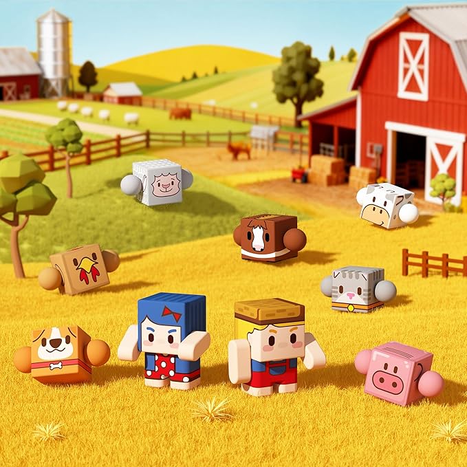 GobiDex Magnetic Farm Figures Set with Animals & People, Portable Tin Box for Role Play & STEM Education, Travel Toy Compatible with Magnet Building Blocks for Kids 3+