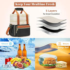 holuxer Insulated Lunch Bag & Lunch Box for Women - Double Deck Reusable Lunch Bag for men Tote Cooler Bag Leakproof Soft Expandable - Large Lunchbox for Work/Adult/Picnic/Outdoor (Coffee Black，15L)