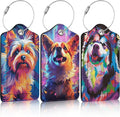 3 Pack Colorful Dog Luggage Tags for Suitcase Cute Animal PU Leather Travel Luggage Tag Privacy Cover ID Label for Women Men Baggage Backpack Handbag School Bag