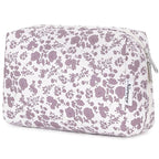 Narwey Cute Floral Makeup Bag Travel Cosmetic Bag Organizer Toiletry Bag Make Up Bags with Organized Pocket for Women Girls (Large,Dusty Pink Flower)