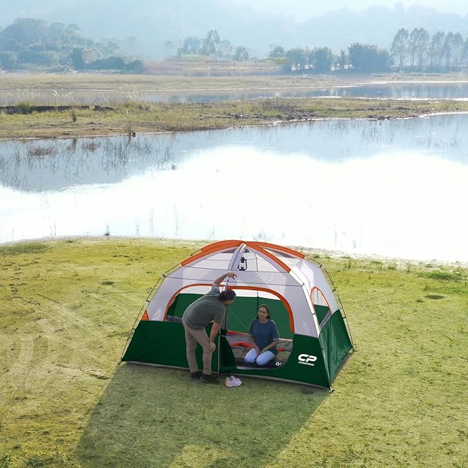 CAMPROS CP Upgraded 6/8 Person Camping Tents, Waterproof Windproof Family Tent with Larger Mesh Windows & Door, Double Layer, Easy Set Up, All-Season Dome Tent with Top Rainfly & Carry Bag