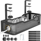Under Desk Cable Management Tray Black, Cinati Wire Organizers No Drill, Cable Tray with Clamp for Wire Management, Cord Organization Box for Office, Home - No Damage to Desk