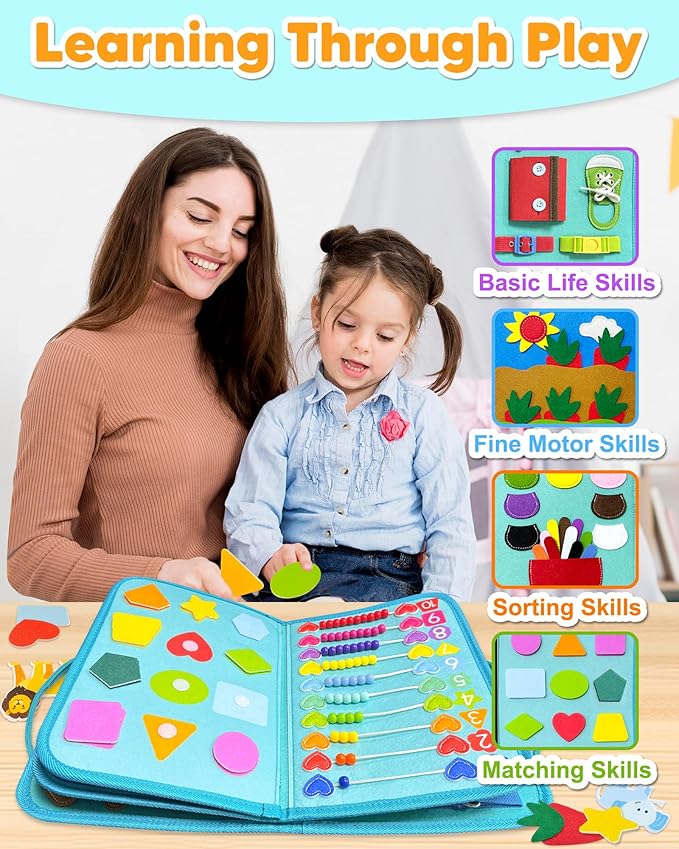 Exorany Busy Board Montessori Toys for Toddler Boy Girl Birthday Gifts, Busy Book Sensory Learning Toys for Toddlers, Toddler Airplane Car Travel Toy Educational Activities