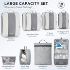 10 Set Compression Packing Cubes for Travel Essentials,Compressible Expandable Packing Cubes for Suitcase,OlarHike Luggage Organizer Bags for Travel,Handy Helper for Organizing Clothes(Gray)