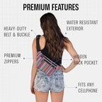 Boho Fanny Pack Belt bag - Crossbody Waist Bag for Men or Women - Hands-Free, Waterproof Large Bumbag for Hiking, Running, and Travel (Blue Vert)