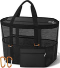 2026 Stylish & Spacious XX-Large Beach Bag for Women – Mesh × Canvas Tote with Top Zipper, 11 Tall Pockets | 40L+ Spacious, 11 Tall Pockets, Zipper Pouch, Secure Zip-Top, Sand-Resistant Base