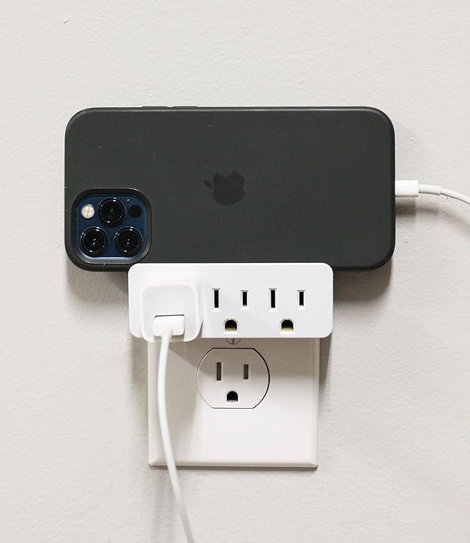 Projectpak 3 Outlet Grounded Wall Adapter - Splitter Extends 1 Outlet to 3 with Phone Securing Lip, Perfect for Travel | Pack of 3