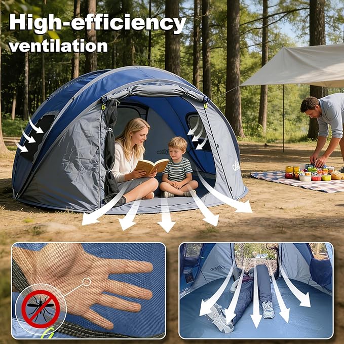 Camping Tent, Pop Up Instant Tent for 2-3 Person, Sets Up in Just Seconds, Waterproof Durable Tent with Carry Bag for Camping Hiking Outdoor