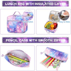PIG PIG GIRL Backpack for Girls 3pcs Set Kids Backpack with Lunch Box Students Kawaii Book Bag for Elementary Primary Middle School Bags - Ita Backpack - Galaxy