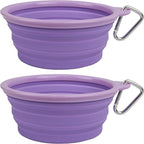 Collapsible Silicone Water Travel Bowl with Clip for Dog and Cat, Portable and Durable Pop-up Feeder for Convenient On-The-go Feeding – Size: Large (5 Cups) Purple – 2 Pack