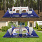 CAMPROS CP Tent 12-Person-Camping-Tents,3 Room Family Tents,Waterproof Windproof Family Tent with Top Rainfly,6 Large Mesh Windows,Double Layer,Easy Set Up, Portable with Carry Bag-20' x 9' x 72"(H)