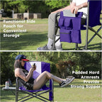Colegence Oversized Directors Camping Chair Set of 2 Support 600 LBS, Heavy Duty Folding Outdoor Chairs with Side Pocket and Adjustable Side Table for Outside Beach,Lawn,Fishing, Deep Purple