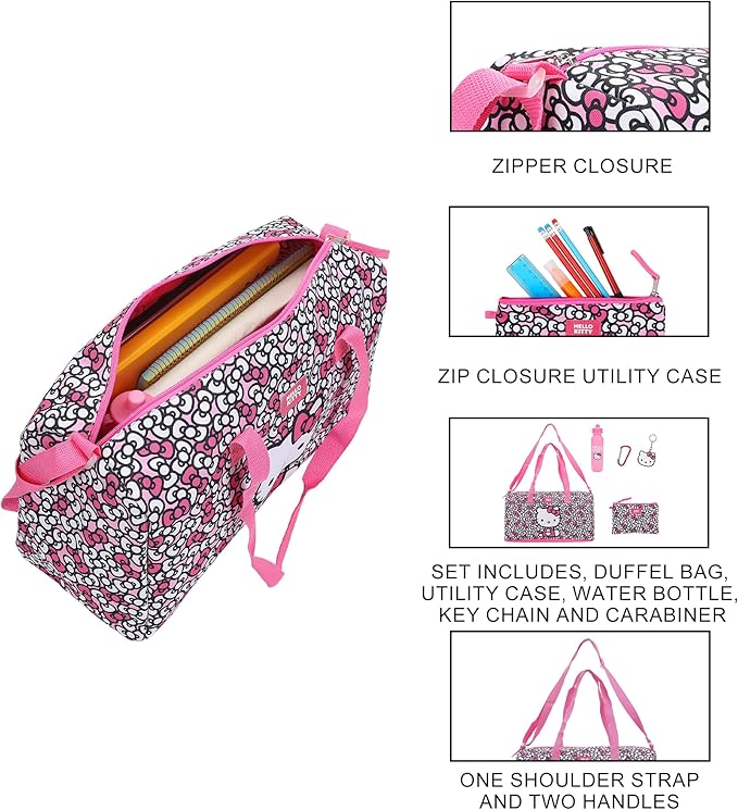 Hello Kitty Bows All-Over Print 5-Piece Duffel Bag Set