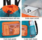 Swim Bag for Kids Mesh Beach Backpack for Boys Lightweight Drawstring Beach Bag Swimming Pool Sports Gym String Bag (Green)