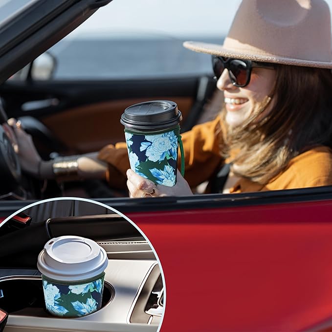 KJQJLY 3 Reusable Iced Coffee Sleeves for Iced Coffee Cups or Drinks Reusable Neoprene Insulated Sleeves for Hot and Cold Drinks from Starbucks, Dunkin, And More (Moonflower)
