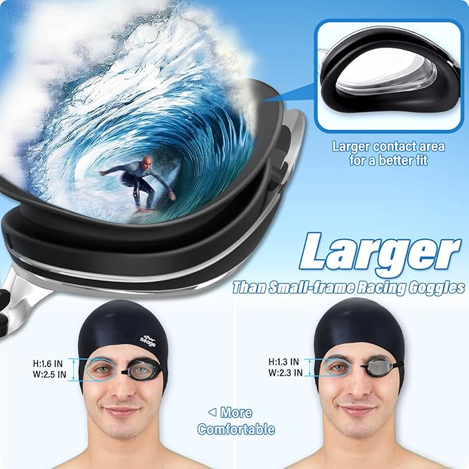 Seago 2 Pack Swimming Goggles Anti-fog Anti-UV Silicone Swim Goggles Adult Women Men