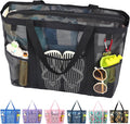 Fammart Mesh Beach Bag with Zipper, Large Beach Tote for Women, Toys Pool Swim Bag Travel Vacation Cruise Essentials