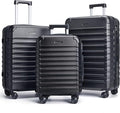 LIGHT FLIGHT Luggage Sets, 3 Piece Durable Suitcase Set with Spinner Wheels, 3 Pcs Hardside Lightweight luggage with TSA Lock, Large Checked Travel Suitcases, 20/24/28 Inch, Black