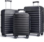 LIGHT FLIGHT Luggage Sets, 3 Piece Durable Suitcase Set with Spinner Wheels, 3 Pcs Hardside Lightweight luggage with TSA Lock, Large Checked Travel Suitcases, 20/24/28 Inch, Black