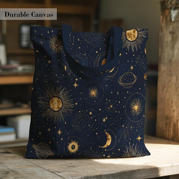 Aesthetic Canvas Tote Bag, Cute Reusable Bags for Women with Inner Pocket