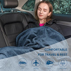 BEDELITE Travel Blanket with Bag, Ultra-Soft Jacquard Fleece Blanket with Luggage Sleeve & Backpack Clip, Airplane Blanket Travel Essentials, Navy