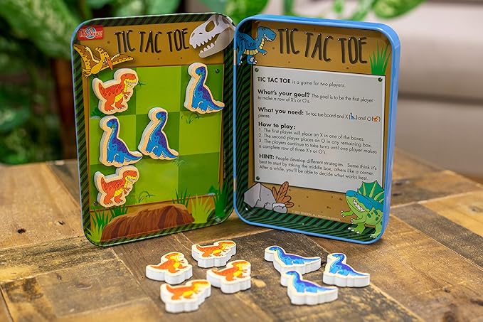 TS Shure by Bendon Dinosaur Tic-Tac-Toe Games Mini Magnetic Activity Tin with Illustrated Foam Magnets 50515