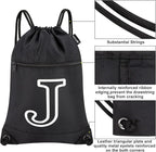 HOLYLUCK Drawstring Bags Initial Backpack Sackpack Cinch Bags for Sports, Gym, Travel, Beach (Black-J)