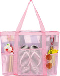 Fammart Mesh Beach Bag with Zipper, Large Beach Tote for Women, Toys Pool Swim Bag Travel Vacation Cruise Essentials