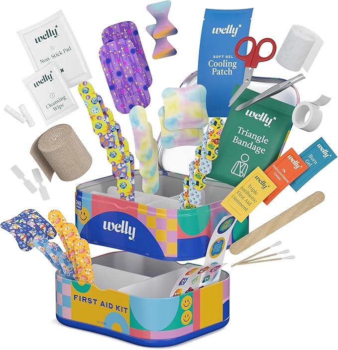 Welly Comprehensive First Aid Kit - FSA Eligible - Adhesive Bandages, Tape and Non-Stick Pads, Butterfly Strips, Cleansing Wipes, Ointments, Gauze, and More - 240 Pieces